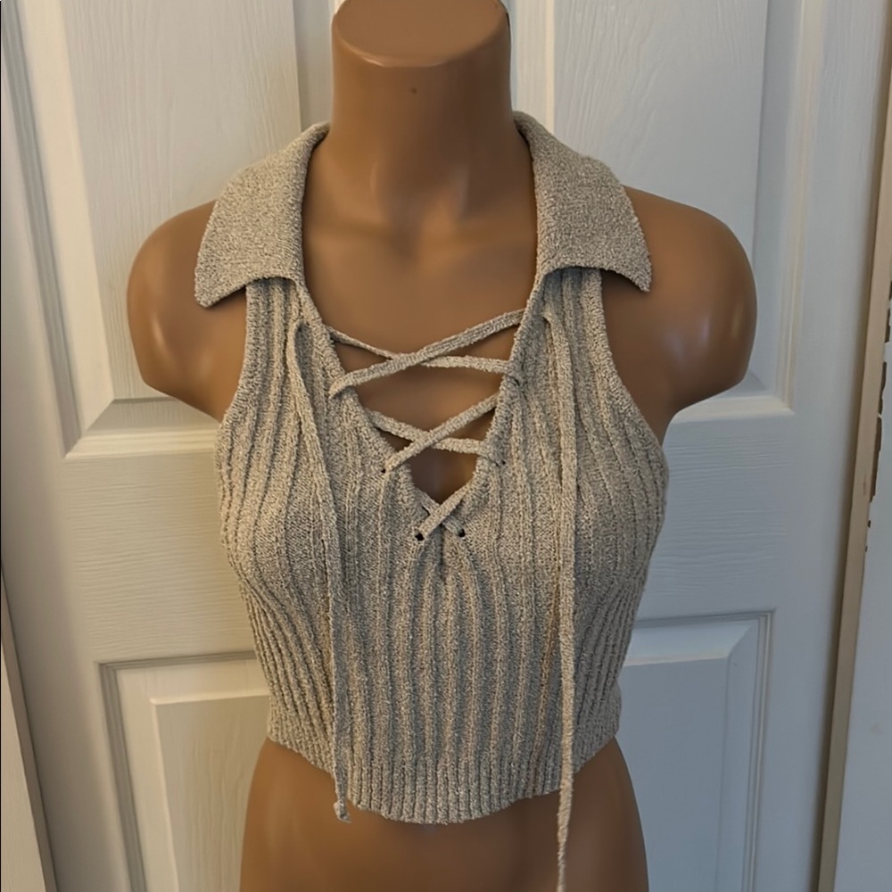 Women's Ribbed Knit Lace-Up Crop Top by South Moon Under Size Large L NWT